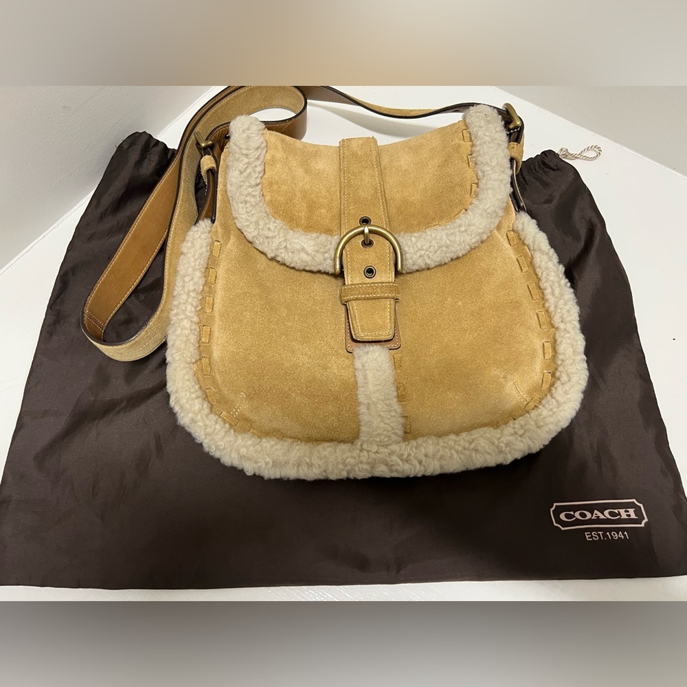 Coach Suede Crossbody Bag with
Shearling Trim w/ Dust Bag